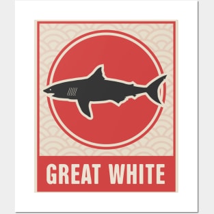 Retro Japanese Style Great White Poster Posters and Art